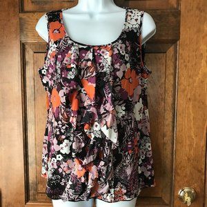 Style & Co Black w/Orange, Purple & White Flowers Tank Top Petite Large